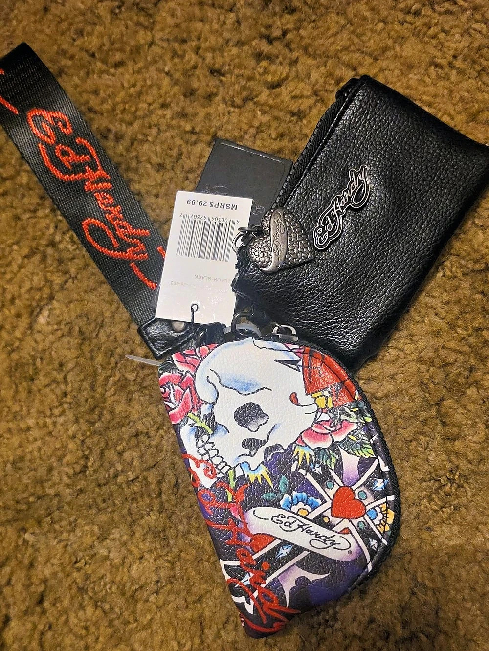 Ed Hardy Printed Wallet Wristlet in Black & Multicolor